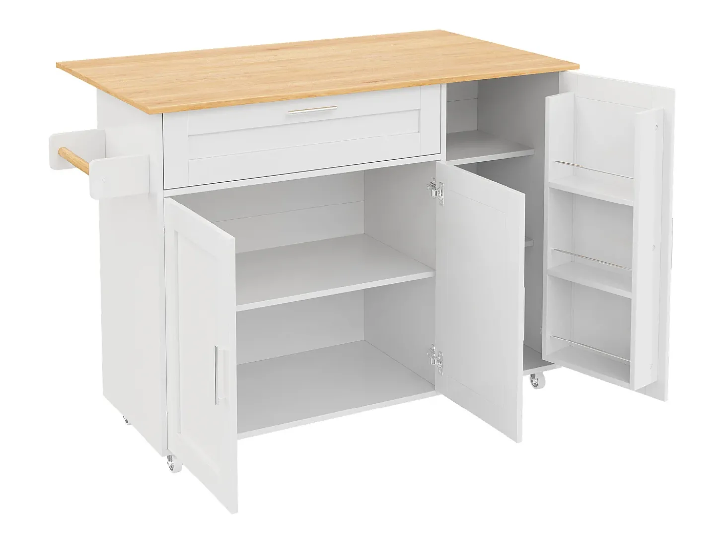 Ilha de cozinha com 3 portas e uma gaveta em MDF - Branco e natural claro