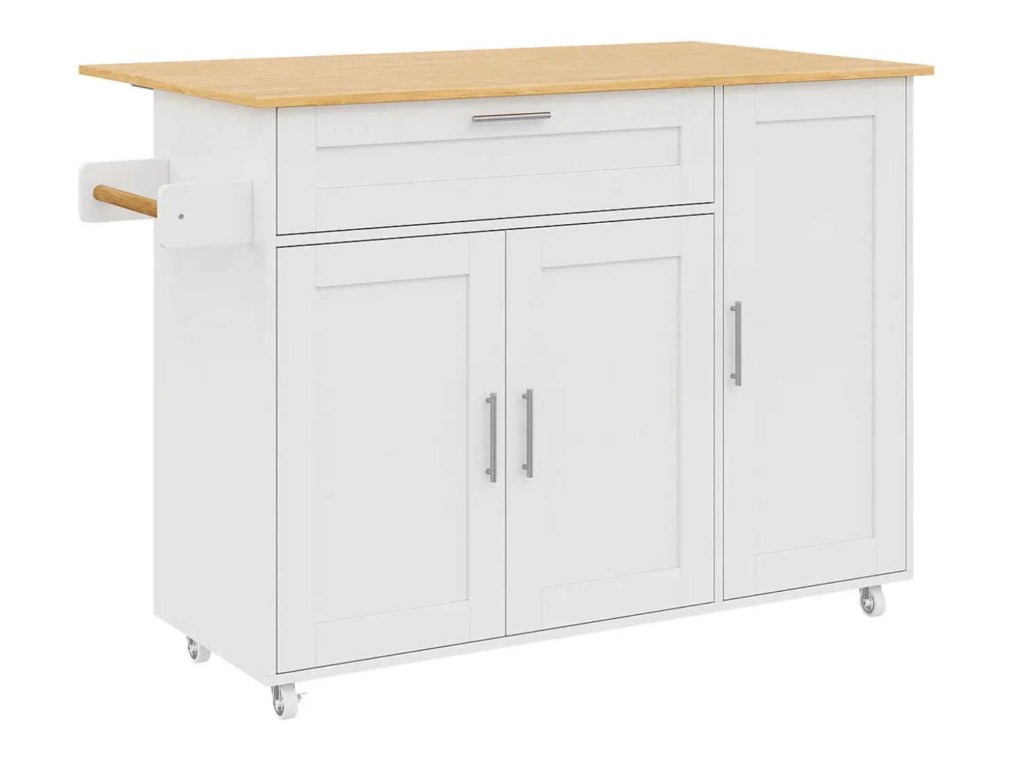 Ilha de cozinha com 3 portas e uma gaveta em MDF - Branco e natural claro