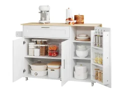 Ilha de cozinha com 3 portas e uma gaveta em MDF - Branco e natural claro