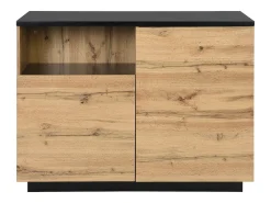Ilha de cozinha com 2 portas e 1 nicho em MDF, natural e preto - CORELINA