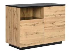 Ilha de cozinha com 2 portas e 1 nicho em MDF, natural e preto - CORELINA