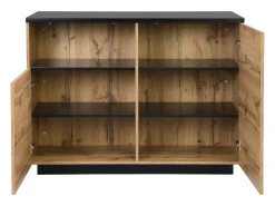 Ilha de cozinha com 2 portas e 1 nicho em MDF, natural e preto - CORELINA