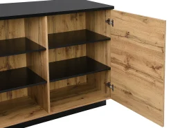 Ilha de cozinha com 2 portas e 1 nicho em MDF, natural e preto - CORELINA