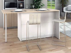 Ilha de cozinha com 2 portas, 1 gaveta e 2 nichos - Branco e natural - TUNORI