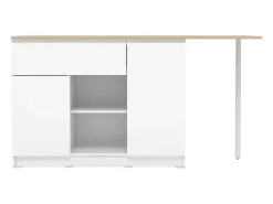 Ilha de cozinha com 2 portas, 1 gaveta e 2 nichos - Branco e natural - TUNORI