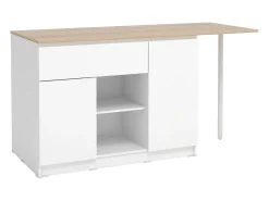 Ilha de cozinha com 2 portas, 1 gaveta e 2 nichos - Branco e natural - TUNORI