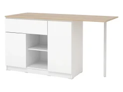 Ilha de cozinha com 2 portas, 1 gaveta e 2 nichos - Branco e natural - TUNORI