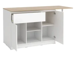 Ilha de cozinha com 2 portas, 1 gaveta e 2 nichos - Branco e natural - TUNORI