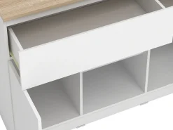 Ilha de cozinha com 2 portas, 1 gaveta e 2 nichos - Branco e natural - TUNORI