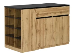 Ilha de cozinha com espaço de armazenamento - Preto e Natural - MEILI
