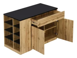 Ilha de cozinha com espaço de armazenamento - Preto e Natural - MEILI