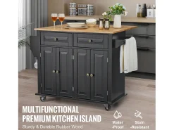 Ilha de cozinha com gavetas, móvel de arrumação para cozinha, carrinho com gavetas e prateleiras, 90 cm, preto