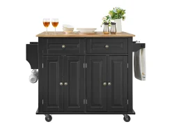 Ilha de cozinha com gavetas, móvel de arrumação para cozinha, carrinho com gavetas e prateleiras, 90 cm, preto