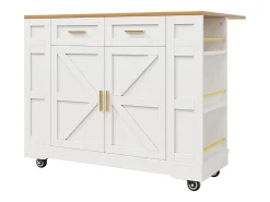 Ilha de cozinha com rodízios - 120 x 65 x 90 cm - carrinho com módulos extensíveis - 2 portas + 2 gavetas - MDF - branco