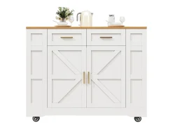 Ilha de cozinha com rodízios - 120 x 65 x 90 cm - carrinho com módulos extensíveis - 2 portas + 2 gavetas - MDF - branco