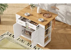 Ilha de cozinha com rodízios - 120 x 65 x 90 cm - carrinho com módulos extensíveis - 2 portas + 2 gavetas - MDF - branco
