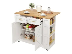 Ilha de cozinha com rodízios - 120 x 65 x 90 cm - carrinho com módulos extensíveis - 2 portas + 2 gavetas - MDF - branco