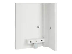 Ilha de cozinha com rodízios, tomadas, iluminação LED e 3 portas - tampo amovível - Branco e natural