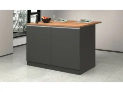 Ilha de cozinha Daffaticat, Roupeiro multiusos, Armário Kitchenette, Mesa auxiliar, 100% Fabricado em Itália, 125x90h90 cm, Antracite e Carvalho