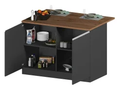 Ilha de cozinha Daffaticat, Roupeiro multiusos, Armário Kitchenette, Mesa auxiliar, 100% Fabricado em Itália, 125x90h90 cm, Antracite e Carvalho