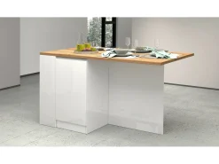 Ilha de cozinha Dcannaval, Armário multiusos, Móveis de cozinha, Mesa auxiliar, 100% Fabricado em Itália, 160x90h90 cm, Branco brilhante e carvalho