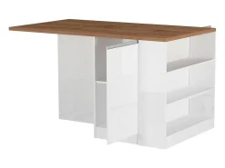 Ilha de cozinha Dcannaval, Armário multiusos, Móveis de cozinha, Mesa auxiliar, 100% Fabricado em Itália, 160x90h90 cm, Branco brilhante e carvalho