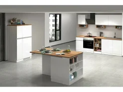 Ilha de cozinha Dcannaval, Armário multiusos, Móveis de cozinha, Mesa auxiliar, 100% Fabricado em Itália, 160x90h90 cm, Branco brilhante e carvalho