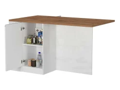 Ilha de cozinha Dcannaval, Armário multiusos, Móveis de cozinha, Mesa auxiliar, 100% Fabricado em Itália, 160x90h90 cm, Branco brilhante e carvalho