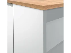 Ilha de cozinha Dcannaval, Armário multiusos, Móveis de cozinha, Mesa auxiliar, 100% Fabricado em Itália, 160x90h90 cm, Branco brilhante e carvalho