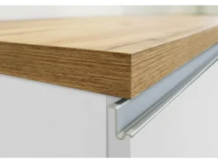 Ilha de cozinha Dcannaval, Armário multiusos, Móveis de cozinha, Mesa auxiliar, 100% Fabricado em Itália, 160x90h90 cm, Branco brilhante e carvalho