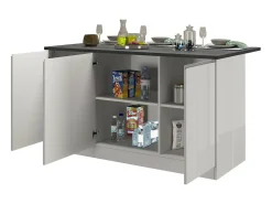 Ilha de cozinha Dcarnelo, Roupeiro multiusos, Móveis de cozinha, Mesa auxiliar, 100% Fabricado em Itália, 155x90h90 cm, Branco brilhante e Ardósia