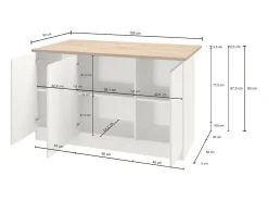 Ilha de cozinha Dcarnelo, Roupeiro multiusos, Móveis de cozinha, Mesa auxiliar, 100% Fabricado em Itália, 155x90h90 cm, Branco brilhante e Ardósia