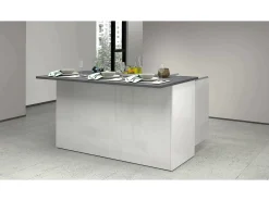 Ilha de cozinha Dcarnelo, Roupeiro multiusos, Móveis de cozinha, Mesa auxiliar, 100% Fabricado em Itália, 155x90h90 cm, Branco brilhante e Ardósia