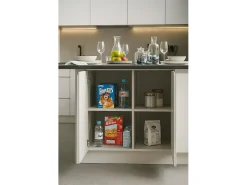 Ilha de cozinha Dcarnelo, Roupeiro multiusos, Móveis de cozinha, Mesa auxiliar, 100% Fabricado em Itália, 155x90h90 cm, Branco brilhante e Ardósia