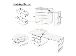 Ilha de cozinha extensível com rodízios - 125,5 x 71 x 93 cm - com porta + gavetas + LEDs - MDF - branca