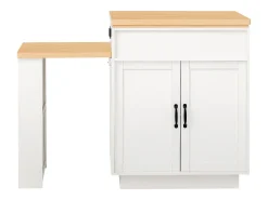 Ilha de cozinha extensível com rodízios - 125,5 x 71 x 93 cm - com porta + gavetas + LEDs - MDF - branca