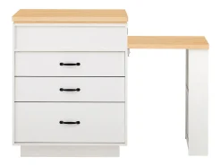 Ilha de cozinha extensível com rodízios - 125,5 x 71 x 93 cm - com porta + gavetas + LEDs - MDF - branca