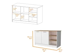 Ilha de cozinha Ginger em melamina com 7 prateleiras e 2 portas, multicolor, 90.6 cm X 150 cm X 67 cm