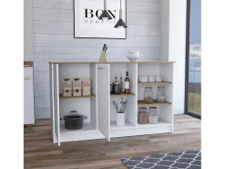 Ilha de cozinha Ginger em melamina com 7 prateleiras e 2 portas, multicolor, 90.6 cm X 150 cm X 67 cm