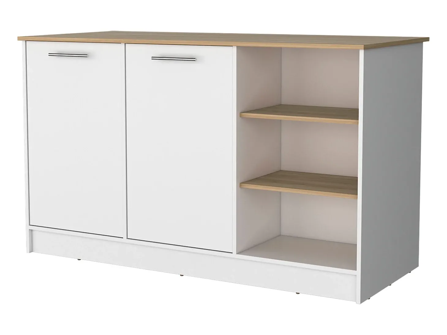 Ilha de cozinha Ginger em melamina com 7 prateleiras e 2 portas, multicolor, 90.6 cm X 150 cm X 67 cm