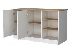 Ilha de cozinha Ginger em melamina com 7 prateleiras e 2 portas, multicolor, 90.6 cm X 150 cm X 67 cm