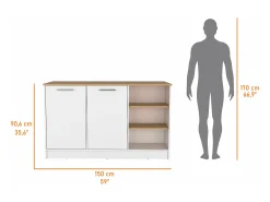 Ilha de cozinha Ginger em melamina com 7 prateleiras e 2 portas, multicolor, 90.6 cm X 150 cm X 67 cm