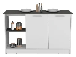 Ilha de cozinha Juniper em melamina com 2 portas e 6 prateleiras, multicolor, 90 cm X 150 cm X 64 cm