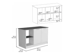 Ilha de cozinha Juniper em melamina com 2 portas e 6 prateleiras, multicolor, 90 cm X 150 cm X 64 cm