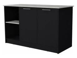Ilha de cozinha Juniper em melamina com duas portas e 3 prateleiras , 90 cm X 150 cm X 64 cm , Preto / Ibiza