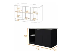 Ilha de cozinha Juniper em melamina com duas portas e 3 prateleiras , 90 cm X 150 cm X 64 cm , Preto / Ibiza