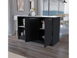 Ilha de cozinha Juniper em melamina com duas portas e 3 prateleiras , 90 cm X 150 cm X 64 cm , Preto / Ibiza