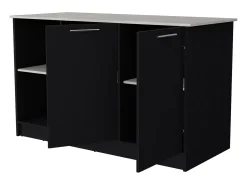 Ilha de cozinha Juniper em melamina com duas portas e 3 prateleiras , 90 cm X 150 cm X 64 cm , Preto / Ibiza