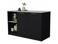 Ilha de cozinha Juniper em melamina com duas portas e 3 prateleiras , 90 cm X 150 cm X 64 cm , Preto / Ibiza