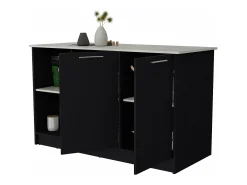 Ilha de cozinha Juniper em melamina com duas portas e 3 prateleiras , 90 cm X 150 cm X 64 cm , Preto / Ibiza